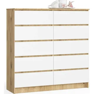 Hohe Schubladenkommode SAVRILA – Artisan Eiche / Weiß - Braun