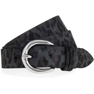 Ledergürtel TAMARIS "Debora Silver", Damen, Gr. 110, grau (schwarz, anthrazit), Rindsleder, Antik-Look, gemustert, used, Gürtel Ledergürtel, Animal-Design, Used Look, 3 cm breit