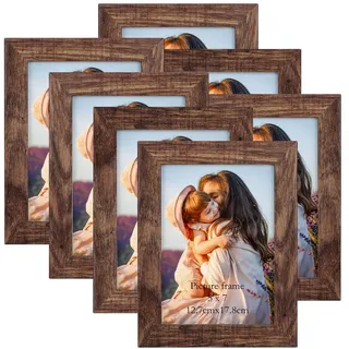 PETAFLOP 7er Set Bilderrahmen 13x18 CM Braun, Bilderrahmen holz Wand und Tischbilderrahmen, Geeignet für den Einsatz in Wohnungen Büros usw