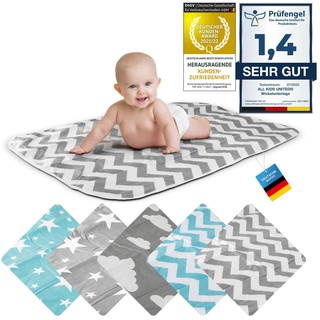 Wickelunterlage Baby Wickelauflage Baby Wickel-Decke Unterlage für Säuglinge und Kleinkinder; atmungsaktiv, waschbar, wiederverwendbar; 50 x 70 cm (ZickZack-Grau)