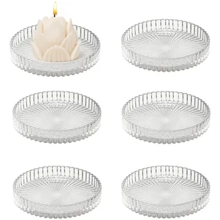 QINGYIWL 6 Stück Kerzenteller Glas, 8 cm Kerzenuntersetzer, Rund Klar Kerzen Untersetzer für Party Dekoration, Hochzeit, Weihnachten, Wohnkultur
