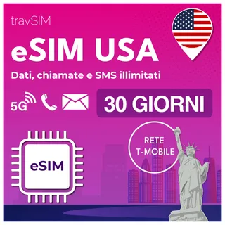 travSIM USA eSIM | T-Mobile Netz | Unbegrenzte Daten, Anrufe & Texte in den USA | eSIM für USA funktioniert auf eSIM kompatiblen iOS & Android Geräten | USA eSIM 30 Tage