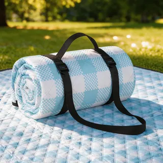 sapsisel wasserdichte Picknickdecke für 6-8 Erwachsene, Extra große Stranddecke, Picknickmatte für Camping, Strand, Wiese und Park, Blau kariert 200 x 200 cm