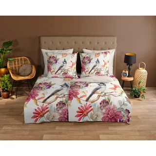 good morning Wendebettwäsche »Inga« 3 Stk. tlg. 100% Baumwolle, 135x200, Reißverschluss, Wendeoptik, Vogel Blume, Sand, beige