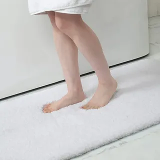 Homaxy Badezimmerteppich rutschfest Waschbar Badematte Weich Flauschig Badteppich Shaggy Hochflor Mikrofaser Badvorleger – 51 x 76 cm, Weiß