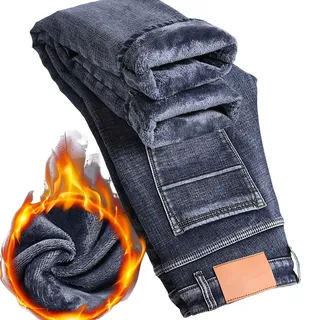 Thermojeans Herren Männer Winter Warme Thermojeans Jeanshose Winterhose Slim Fit Jeans Thermo Arbeitsjeans Arbeitshose Jeans