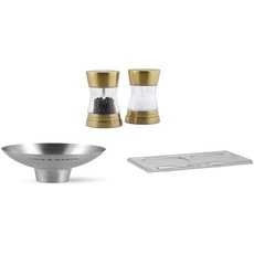 Cole & Mason H332017 Derwent Salz und Pfeffer Mühle Set (Gold) / Cole & Mason H611928CS Dover Edelstahltrichter/Cole & Mason H306119 Ramsgate Klare Salz und Pfeffer Mühle Tablett | Bundle