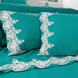 PETTI Artigiani Italiani - Perkal, Bettlaken für Doppelbett mit Spitze, Perkal, Bettwäsche-Set für Doppelbett, Laken mit Spitze, Grün 100% Made in Italy