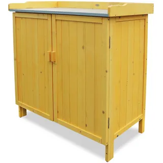 HABAU Gartenschrank Lino mit integriertem Pflanztisch, wetterfest lasiert aus zertifiziertem Holz, 98 x 48 x 95 cm, ideal für Garten, Terrasse und Balkon (Maisgelb)