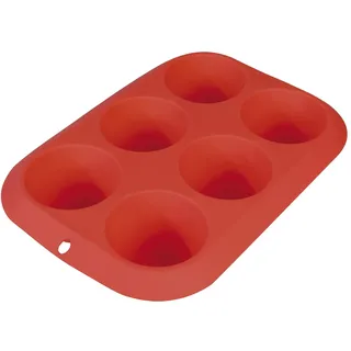 Amig - Silikon-Backform | Rechteckiges Backblech mit 6 runden Löchern oder Halbkugeln | für Küche und Backwaren | Geeignet für Mikrowelle und Gefrierschrank | Rot