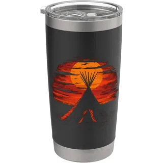 Indianer Tipi Zelt Indianerstamm Landschaft Sonnenuntergang Doppelwandiger Edelstahl-Thermobecher