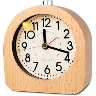 SUNOYA Analog Holz Wecker Mit Snooze, Wecker Analog Ohne Ticken, Nachttisch Tischuhr Mit Nachtlicht, Retro Holzwecker Ohne Ticken Für Büro, Schlafzimmer, Arbeitszimmer, Kinderzimmer(Holzfarbe)