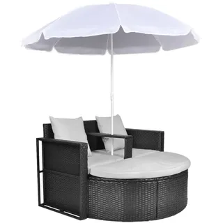 vidaXL Gartenbett mit Sonnenschirm Braun Poly Rattan - Schwarz