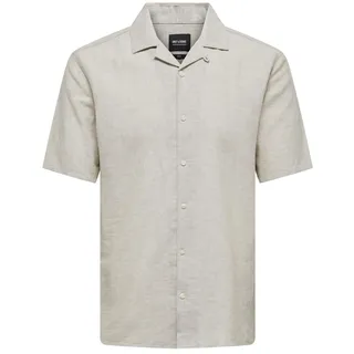 ONLY & SONS Herren Hemd mit kurzen Ärmeln und Knopfleiste, klassischer Kragen, Farben:Beige, Größe Hemd:XXL