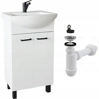 Stamar | Badezimmerschrank - mit Waschbecken - 50 cm - Wasserhahn und Siphon - Weiß