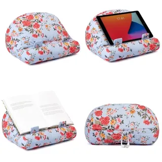Bookcouch Roses - Blumenmotiv hellblau - Lesekissen für Bücher und Tablets - Buchständer - Tablethalter - Lesehillfe - Deutsche Ausgabe: Bequem weich und formstabil - mit Seitenhalter und Tasche