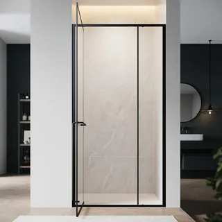 SONNI Unsichtbare Scharnierduschtür, 100x195 cm, 6 mm Sicherheitsglas, mattes Schwarz, Duschtür mit einem Wort - Schwarz
