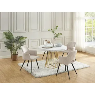 vente-unique Esstisch ausziehbar - 2 bis 12 Personen - MDF & Stahl - Marmor-Optik Weiß & Goldfarben - FIRELA