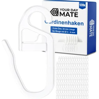 Vorhanghaken für Gardinen Ringe, 120 Stück, mit Ø 4 mm Öse, für Gardinenringe mit 3 bis 4 mm, in Transparent, Gardinenringe Haken zum Einhängen, Faltenlegehaken für Vorhangringe, Vorhang Haken Clip