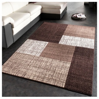 Paco Home Teppich Modern Kariert Kurzflor, Teppich Design Meliert In braun Creme, Grösse:140x200 cm