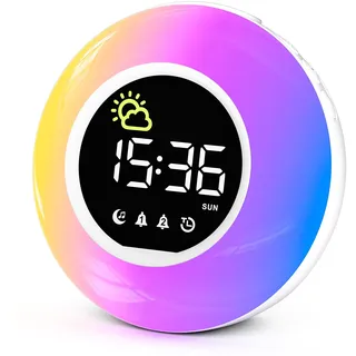 HERMIC Wecker Digital, Kinderwecker mit Nachtlicht, 12 White Noise, 2 Alarmanzeige, Snooze und Timer, Einstellbare Helligkeit, Wecker für Schulanfänger, Netzbetrieben
