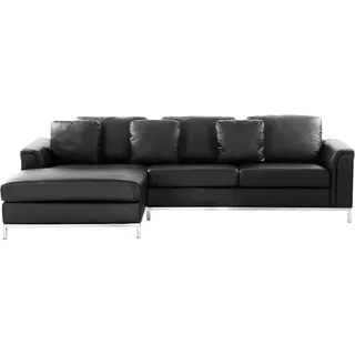 Beliani Ecksofa Schwarz Echtleder L-Förmig Rechtsseitig Modern Wohnzimmer - Schwarz/Silber