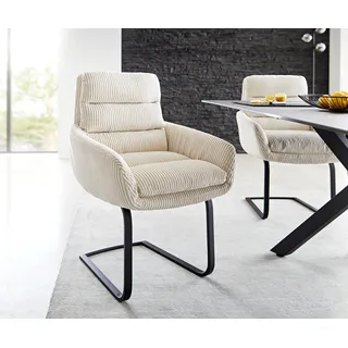 DELIFE Freischwinger Abelia-Flex mit Armlehnen Cord Beige Freischwinger flach Schwarz - Beige