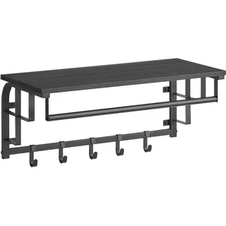 VASAGLE Wandgarderobe mit Ablage, Wandregal, mit 5 abnehmbaren Haken, wandmontiertes Hängeregal mit Hängestange, für Flur, Schlafzimmer und Wohnzimmer, anthrazitgrau-schwarz LCR012B13