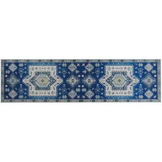 Beliani Kurzflor-Teppich Parvakadli 300/80 cm , Blau , Kunststoff , Grafikmuster , Rechteckig , 80x300 cm , Teppiche und Böden, Teppiche, Orientteppiche