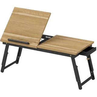 Homcom Betttisch Bambus Eiche , Eichefarben , Bambusholz , Echtholz,Bambus , 1 Schubladen , Rechteckig , Schlafzimmer, Betten