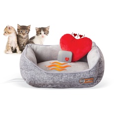 K&H PET PRODUCTS Beheiztes Katzenbett mit Herzkissen, Herzschlag, Kätzchenspielzeug, 27,9 x 33 cm, mit Katze, Herzschlag, Rhythmus