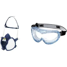 3M Atemschutz-Maske 4279+, ABEKP3 & Vollsichtschutzbrille Fahrenheit FheitAF – Schutzbrille mit AS, AF & UV Beschichtung – Ideal für das Tragen mit Atemschutzmasken oder Brillen
