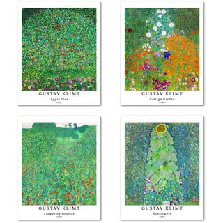 Kunstdruck Ungerahmt Bilder Set von 4, Poster Größe: 20x25 cm Premium Kunstpapier Wanddeko Stilvolles 4 Stück Abstrakt Wald Pflanzen Panorama Bild Passenden Raumdekoration Deko Gustav Klimt Paintings