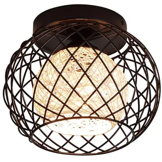 WOWEWA Deckenlampe Industrial Kugel,Rattan Deckenleuchte Schwarz Metallgeflecht,Moderne Deckenbeleuchtung für Flur,Schlafzimmer,Wohnzimmer,E27