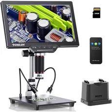 TOMLOV DM202 Max HDMI Mikroskop 1300X, 10.1'' LCD Digitales Mikroskop mit Bildschirm Durchlichtsockel, 25MP Lötmikroskop mit Lichtern für gesamten Münze, PC/TV kompatibel, 32GB Karte