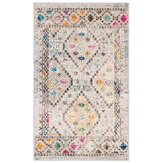 SAFAVIEH Boho Teppich für Wohnzimmer, Esszimmer, Schlafzimmer - Madison Collection, Kurzer Flor, Grau und Gelb, 67 x 120 cm