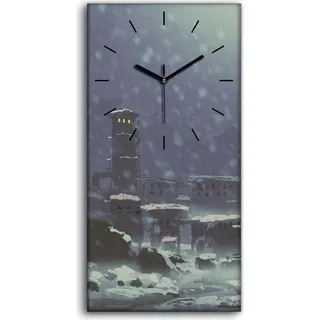 Wandbild Leinwand Bilder Wanduhr 30x60 Kunst Winter Gefängnis Landschaft - schwarze Hände - Blau