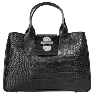 Cluty Henkeltasche CLUTY, Damen, Gr. B/H/T: 35cm x 23cm x 17cm onesize, schwarz, Leder, glänzend, Taschen, echt Leder, Made in Italy