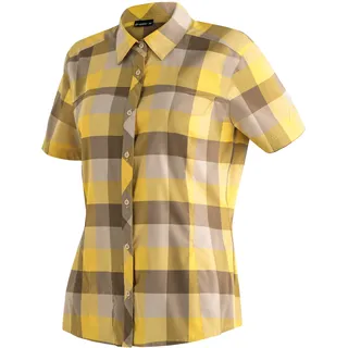 Funktionsbluse MAIER SPORTS "Kendra S/S W", Damen, Gr. 38, gelb (zartgelb), 97% Polyester, 3% Elasthan, Blusen Funktionsbluse, Damen Bluse, leichte Kurzarmbluse, Blusen-Shirt, Karobluse, Reg Fit
