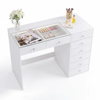 vanitii global Vanitii Schminktisch mit Beleuchtung LED 8 Schubladen weiß 120 x 55 x 81 cm - Weiß