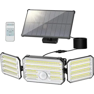 Solarlampen für Außen mit Bewegungsmelder, 160 LED Solarleuchten für Außen mit Alarmfunktion, 2000mAh 4 Modos IP67 Wasserdichte Solar Wandleuchte mit Fernbedienung für Garten, Garage - 1 Stück