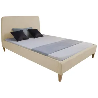 Homestyle4u Polsterbett 140x200 mit Lattenrost Beige Creme Doppelbett Stoffbett Bettgestell Bett - Beige