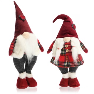 com-four® 2X Premium Weihnachts-Wichtel - Zwergenfiguren als winterliche Deko - skandinavisches Wichtelpaar - schwedische Kantenhocker mit Zipfelmütze (Norwegen rot grau 40cm)