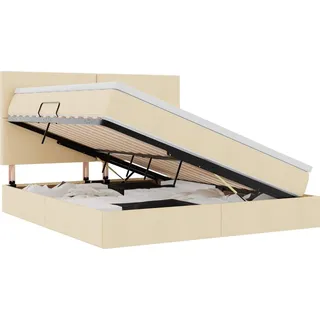 Aufbewahrungsbett mit Matratze Creme 160 x 200 cm Polyester - Creme