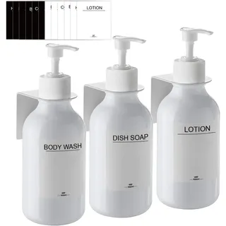 Seifenspender Wandbefestigung Ohne Bohren,3er Set 500ml Seifenspender Wand Schampoospender Dusche Spülmittelspender Shampoo Spender für Küche Bad (Weiß)