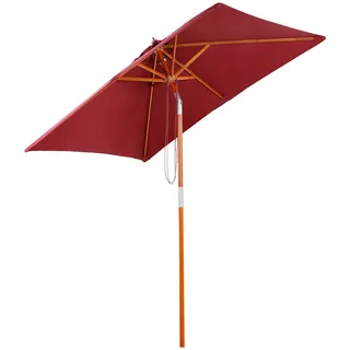 Outsunny Sonnenschirm, Tannenholz, Bambus, Polyester, Weinrot , Holz , 150x200 cm , Sonnenschutz, Sonnenschirme
