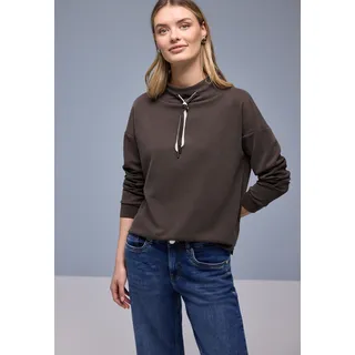 Sweatshirt STREET ONE, Damen, Gr. 40, molten earth, Sweatware, Obermaterial: 46% Modal, 46% Polyester, 8% Elasthan, unifarben, bequem hüftbedeckend, Rundhals, Bündchen, Sweatshirts Sweatshirt, mit Stehkragen und Kordelzug