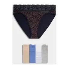 Womens M&S Collection 5pk Cotton Blend Printed Bikini Knickers - Blue Mix, Blue Mix - 22