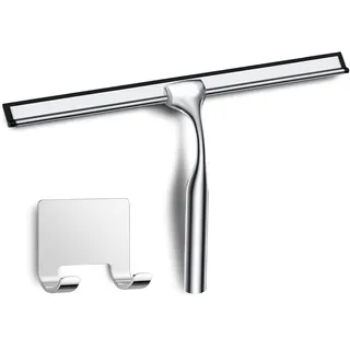 COFTCLMOMT 30CM Edelstahl Duschabzieher Mit Selbstklebe Haken, Silber Abzieher Dusche Wischer für Badezimmer, Kurzer Handgriff Glaswischer, Glas Wasserschieber, Duschwand Abzieher, Badwischer