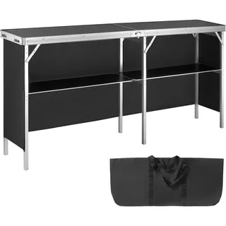 Vevor Tragbare Messetheke Messetresen, 1980 x 385 x 880 cm Messestand Ausstellungs-Thekenständer, Faltbarer Promotion-Bartisch Promotiontheke, Rezeptio mit Aufbewahrungsregal, Tragetasche, Schwarz